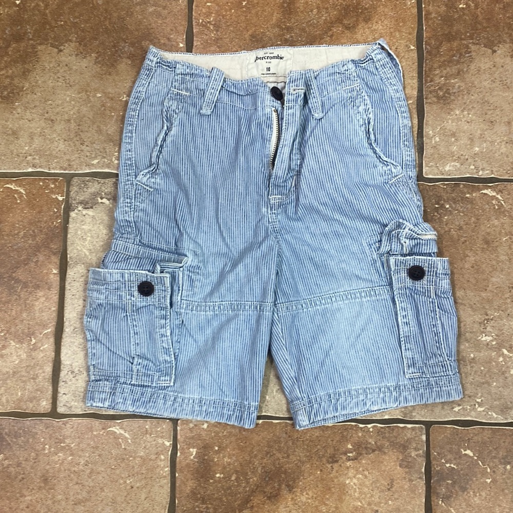 Blue and white striped cargo shorts